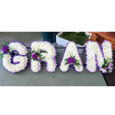 GRAN Tribute - A beautiful GRAN letter tribute in elegant white and lilac tones, thoughtfully designed to honour a cherished gran with love and lasting remembrance.